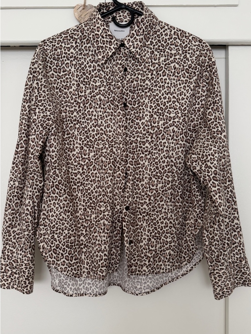 Reformation Mini Leo Leopard Print Button-Up Shirt XS